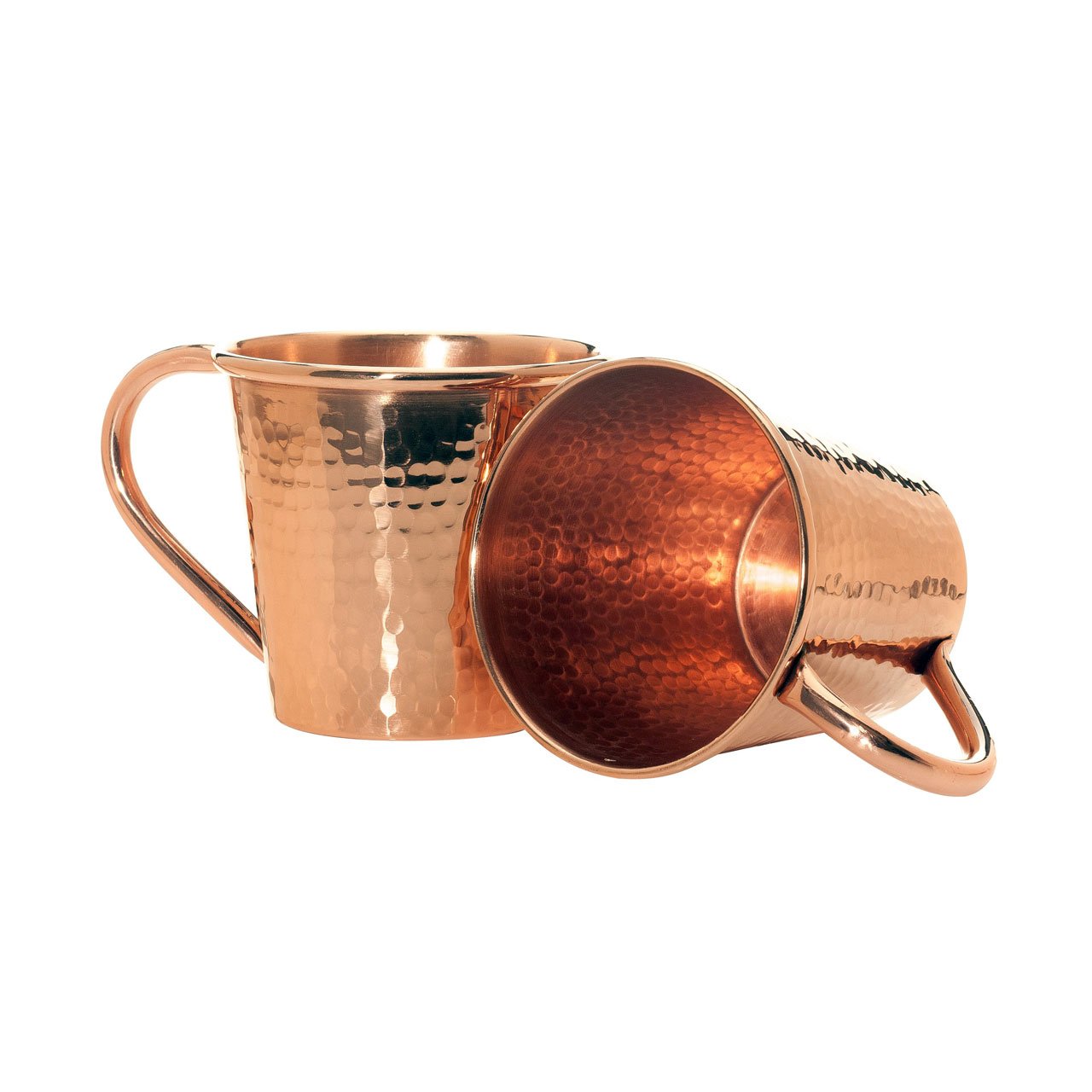 Set of two Sertodo 18 oz solid copper mule mugs with copper handles, ideal for Moscow Mule cocktails.