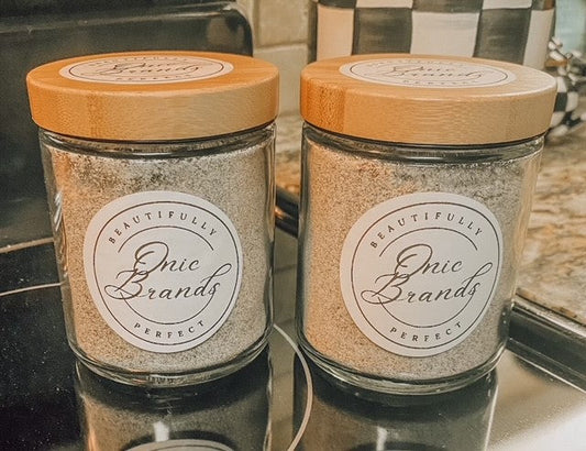 Onic Brands cappuccino drink mix in a jar, showing creamy powder with a label, ideal for making flavorful cappuccinos at home.