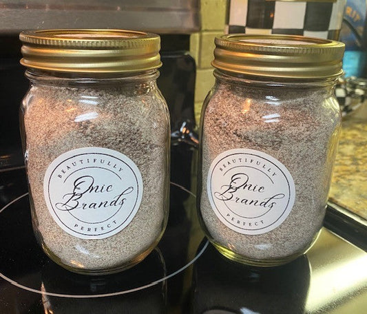 Chai coffee latte mix by Onic Brands LLC in a jar, showing the powder mix with a steaming cup of chai coffee latte.
