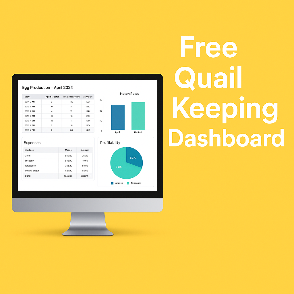 Quail and chicken keeping log and profit tracker by Quailz.com, showing a detailed tracking sheet for poultry farm management.