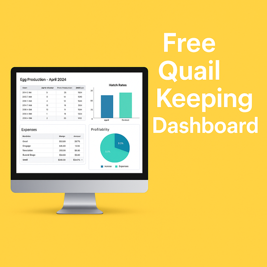 Quail & chicken keeping log and profit tracker by Quailz.com, featuring pages for recording bird health, egg production, and profits.