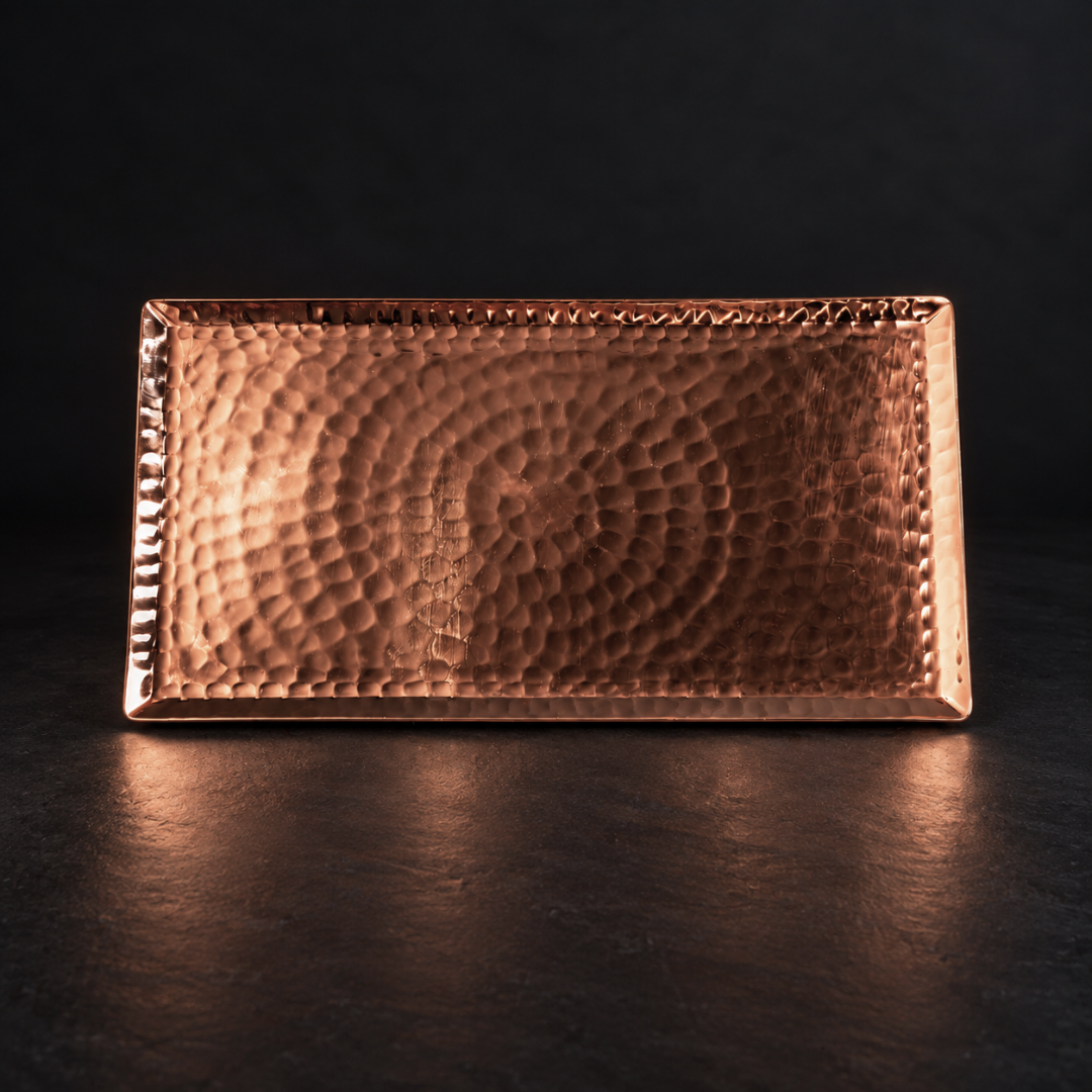 Sertodo chequer copper serving tray with a decorative pattern, ideal for serving food or displaying items.