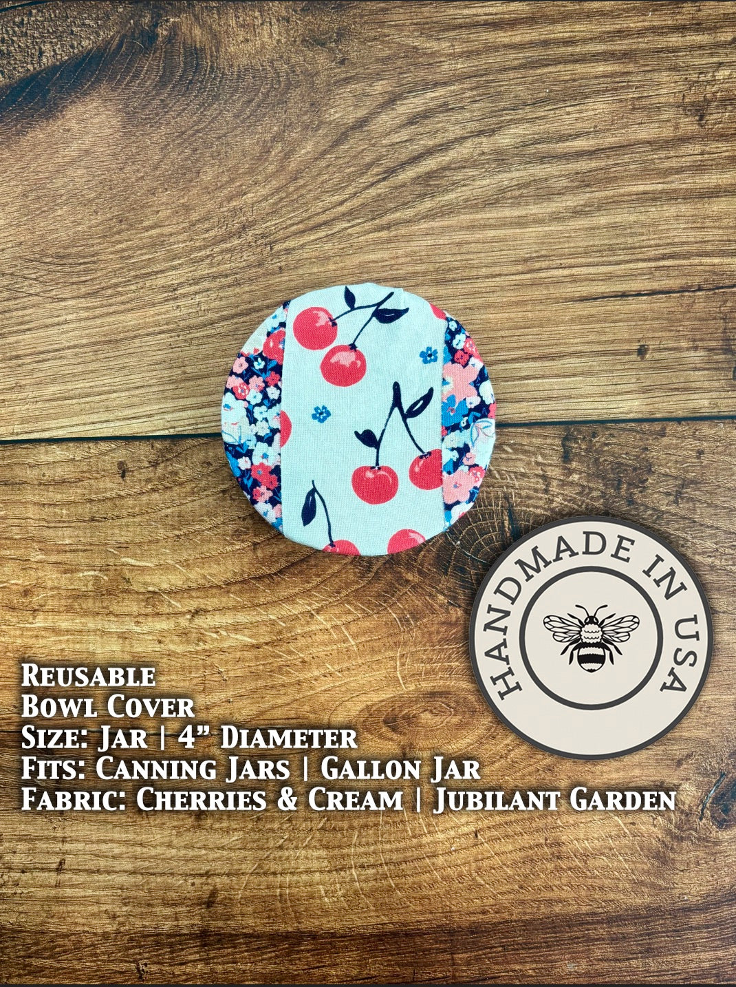 Five Oaks Farm Cherries & Cream Jubilant garden jar cover in a colorful floral design