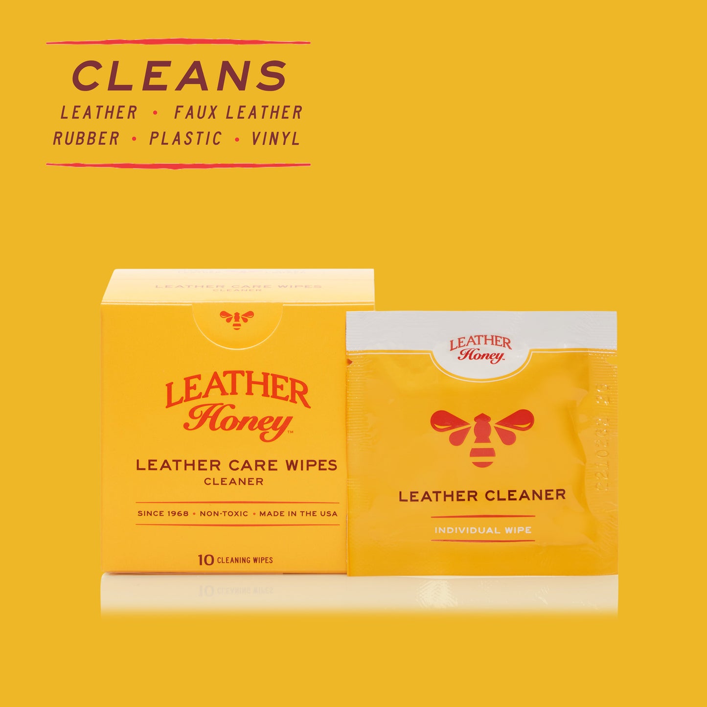 Leather Honey Leather Care Wipes in a 10-pack, featuring convenient cleaning and conditioning for leather surfaces.
