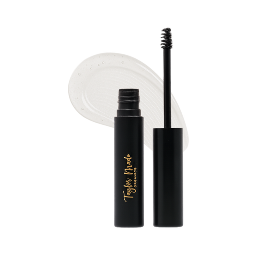 Clear brow gel by Taylor Made Organics for shaping and setting eyebrows and lashes with a natural, invisible hold.