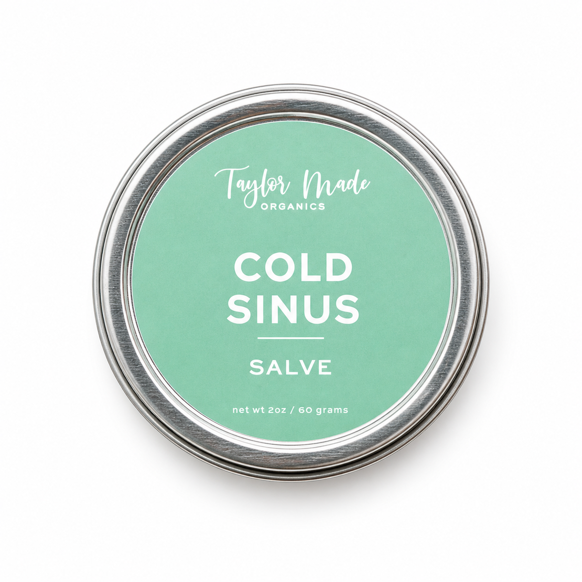 Cold & Sinus Organic Salve by Taylor Made Organics, a therapeutic herbal salve in a small jar with a natural label and calming design.