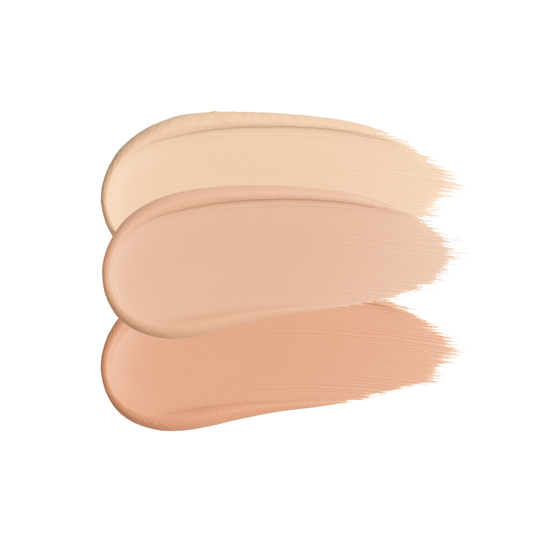 Swatch set of Taylor Made Organics cream concealer showcasing lightweight, versatile, organic formulas in various shades.