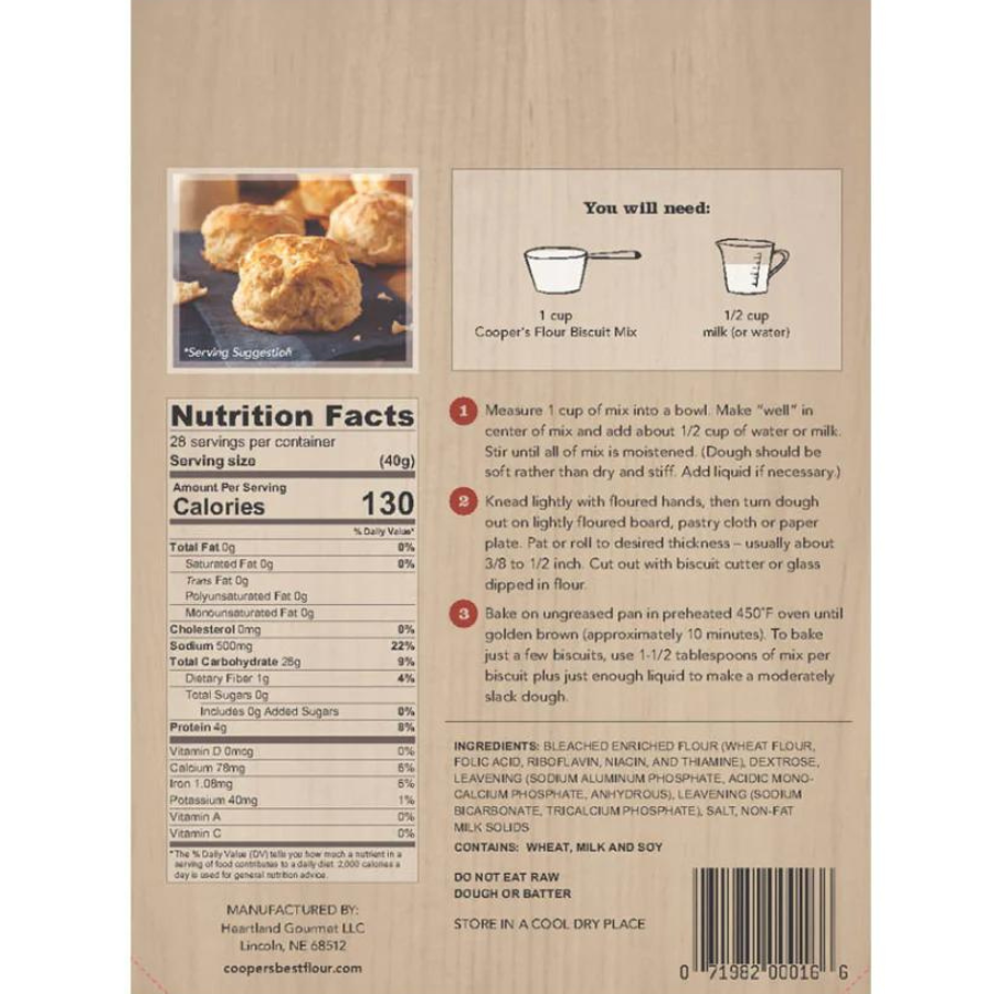 Cooper's Best Biscuit Mix 2.5 lb by Cooper's Best Flour, featuring a bag of baking mix with flour branding and product label.