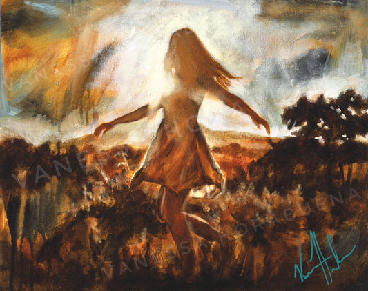 Women’s art print titled "Dare to Dance Again" by Vanessa Horabuena, featuring vibrant, expressive dance-inspired artwork.