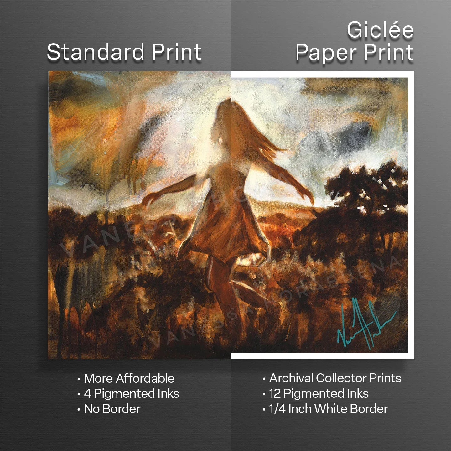 Women’s art print titled "Dare to Dance Again" by Vanessa Horabuena, featuring vibrant dance-inspired artwork.