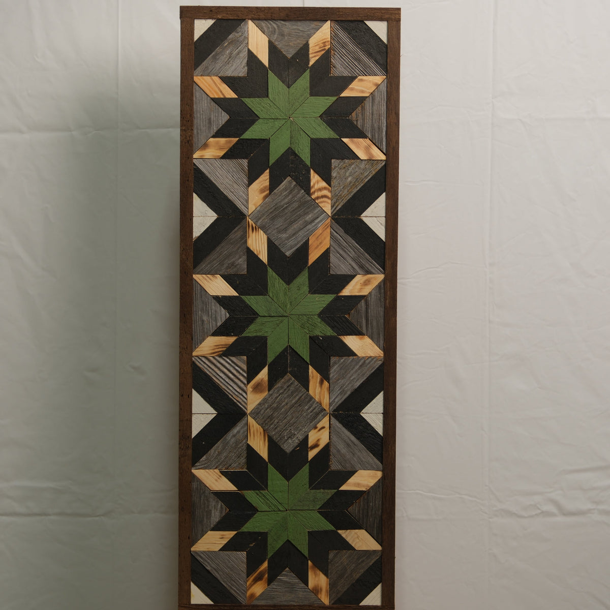 Amish Handmade Barn Quilt banner featuring vibrant geometric patterns, measures 10.5x30 inches, from Amish Country Store.