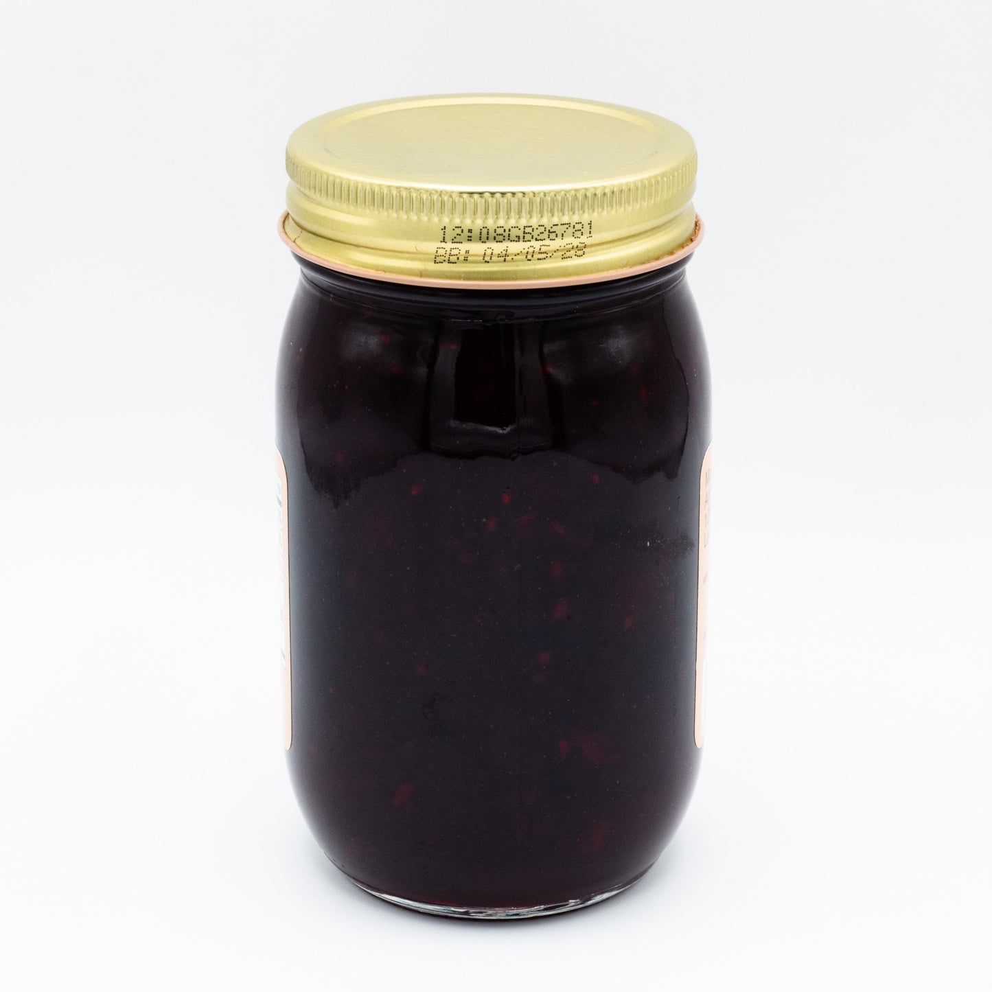 Canned Blackberry Preserves in 16 oz jar from Amish Country Store, showing glossy blackberries and preserve label.