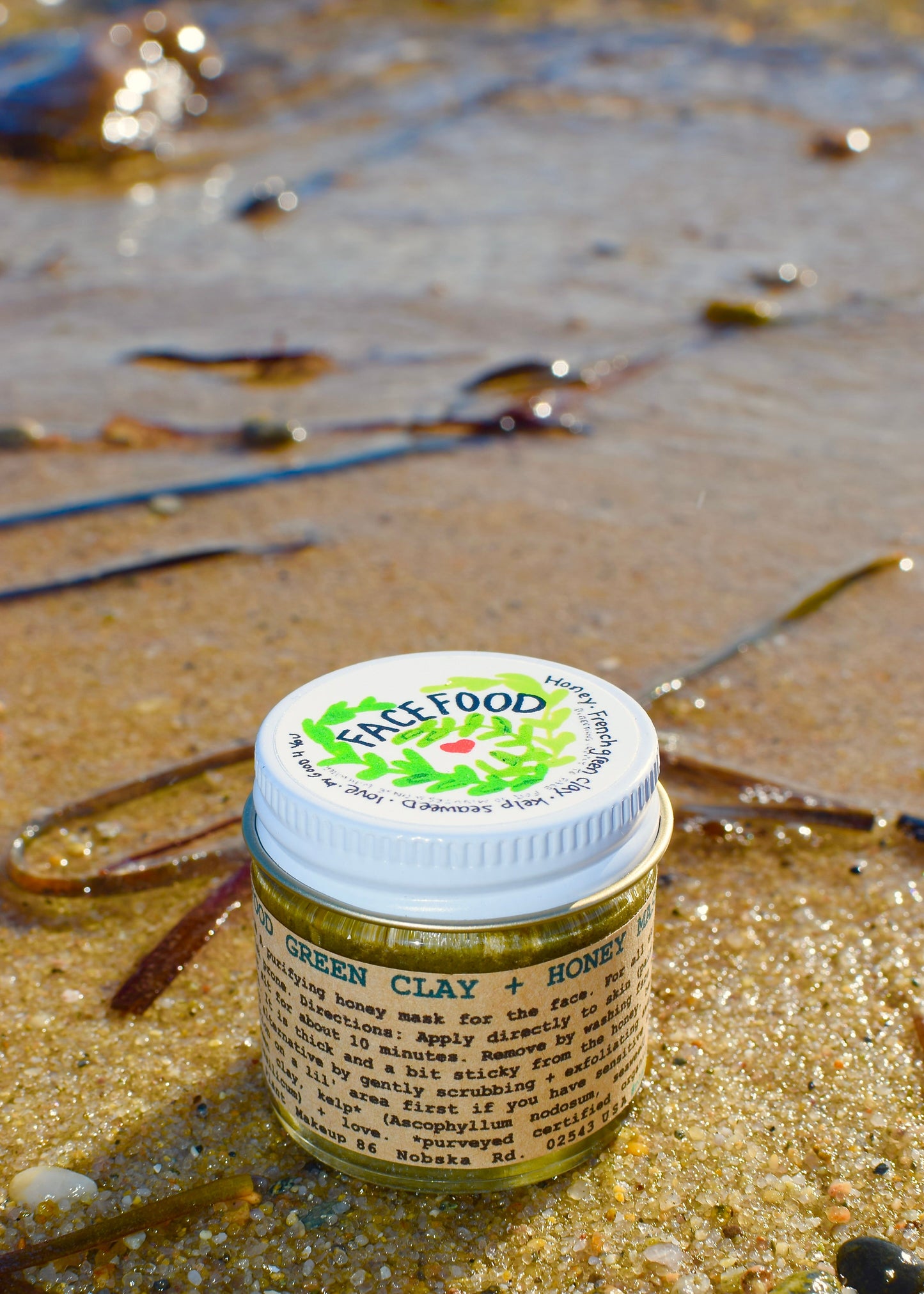 Close-up of a Facefood skincare product from plant makeup with natural packaging and fresh botanical ingredients.