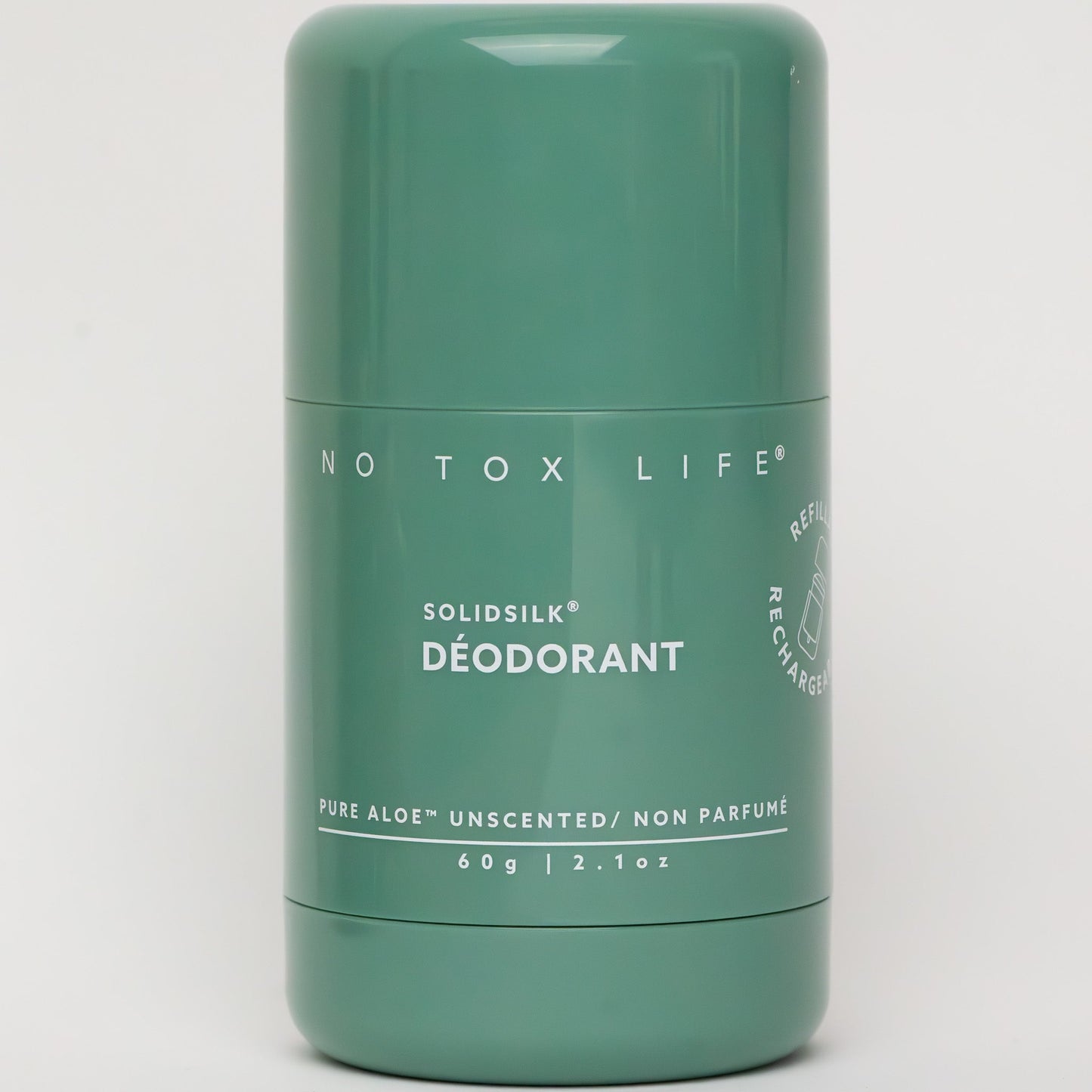 NO TOX LIFE SOLIDSILK® refillable deodorant with pure aloe, fragrance-free, extra strength, in a sleek natural deodorant stick.