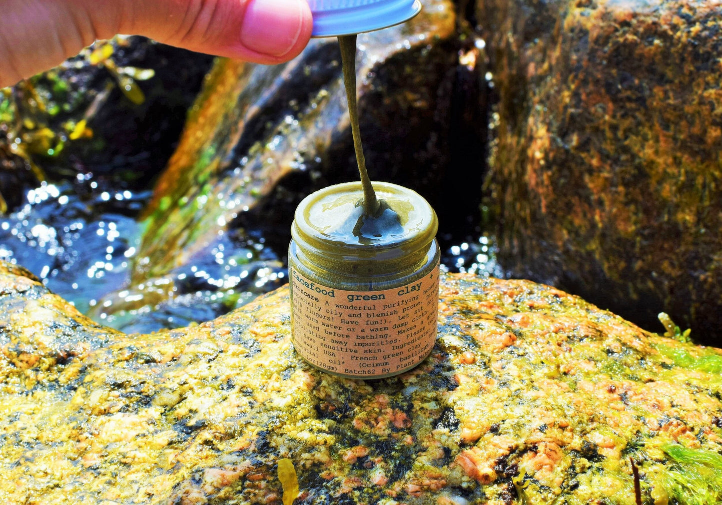 Close-up of a Facefood skincare product from plant makeup, showing the sleek packaging and natural design.