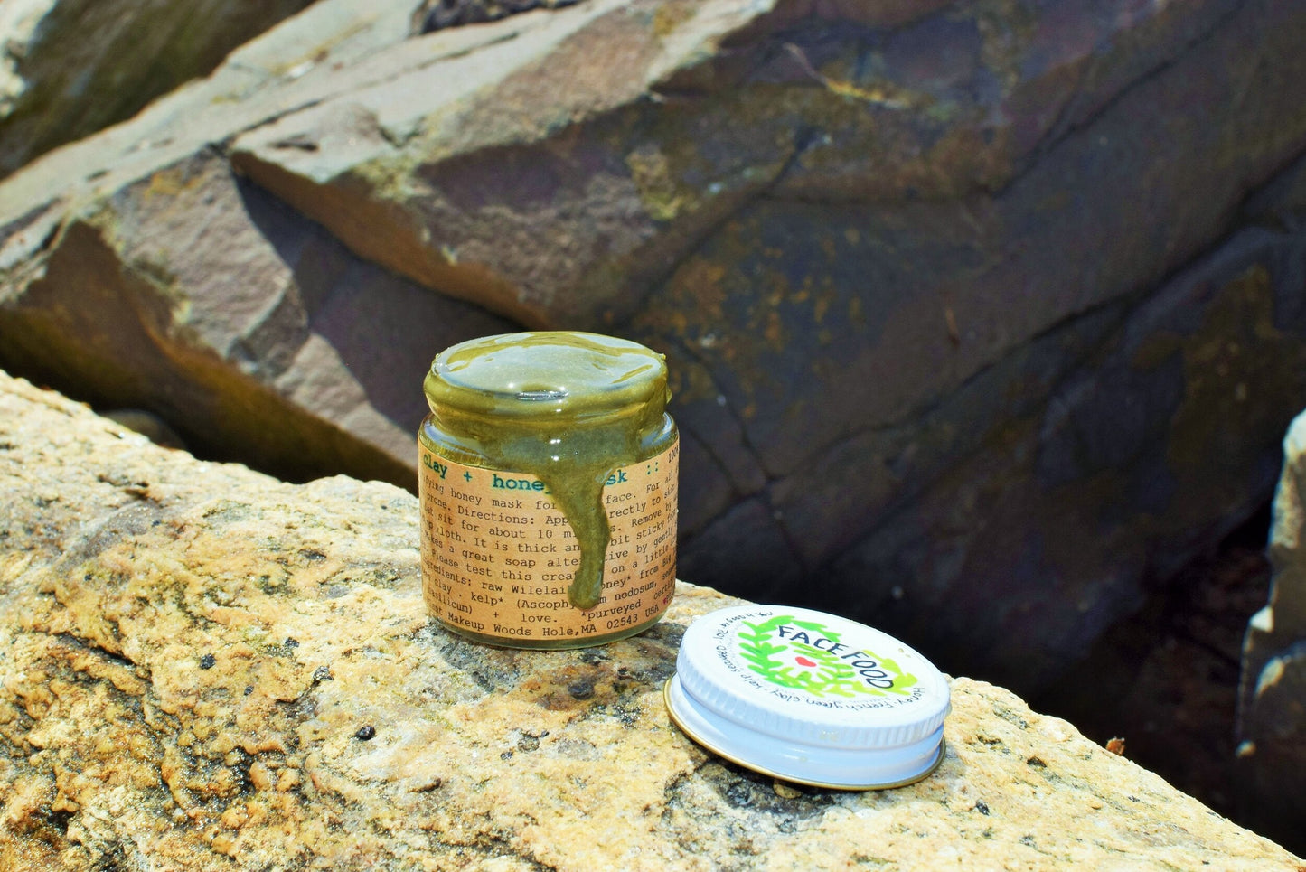 Close-up of a skincare product from Facefood by plant makeup, showcasing the product packaging and branding.