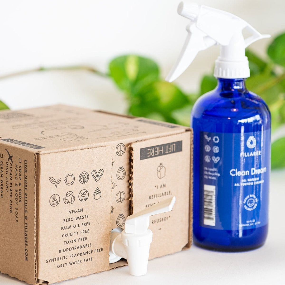 Fillaree Clean Dream Spray refill bottle, all-purpose cleaner for home use, with a sleek label and spray nozzle visible.