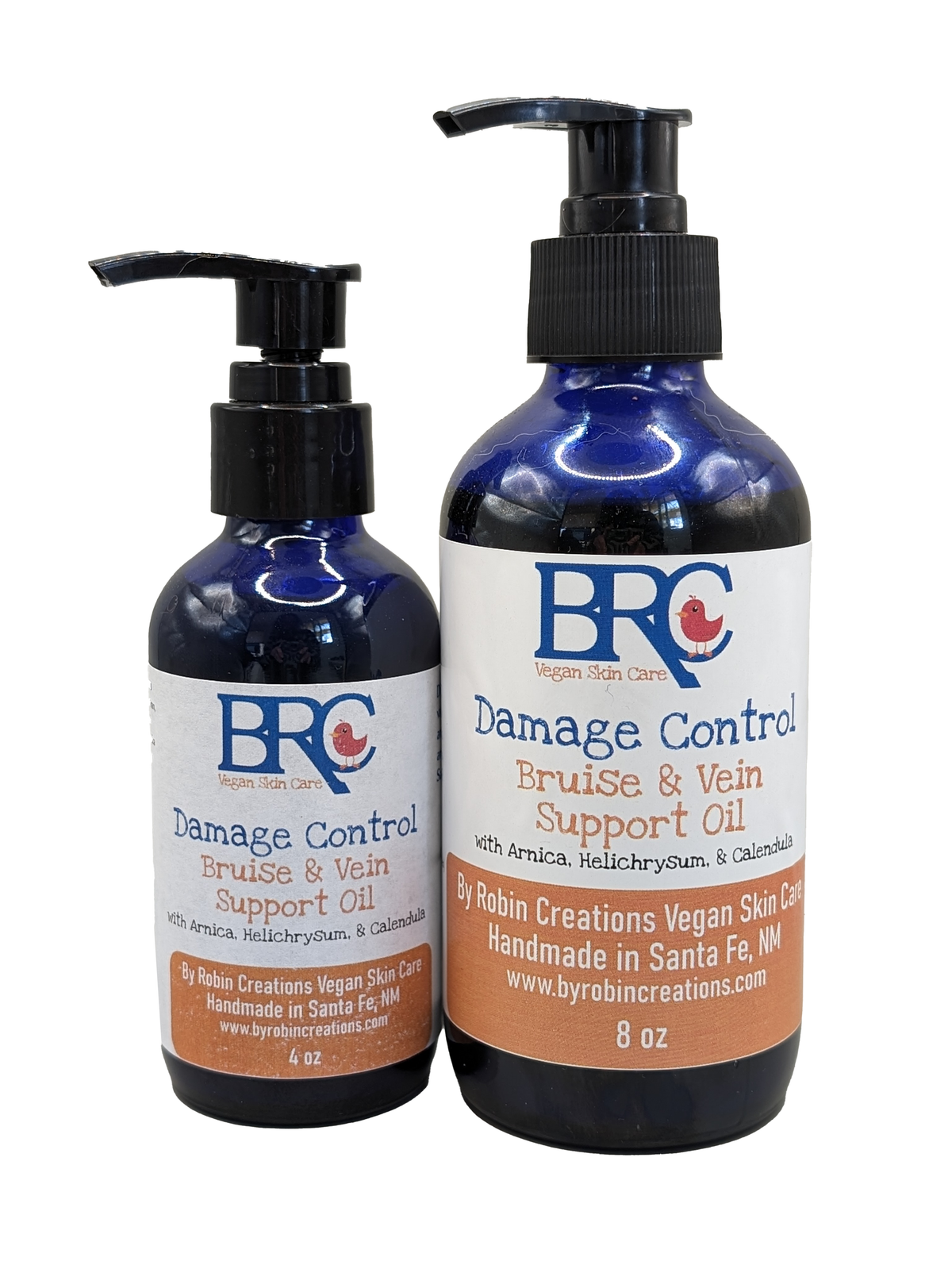 By Robin Creations Damage Control bruise and varicose vein support oil bottle, natural body care product for skin relief.