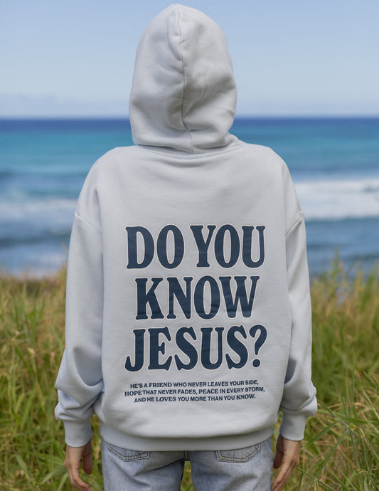 Unisex hoodie by Elevated Faith featuring a "Do You Know Jesus" graphic design, casual fit and comfortable fabric.