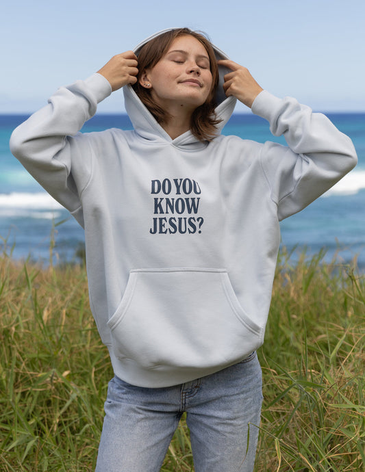 Unisex hoodie by Elevated Faith featuring the "Do You Know Jesus" design, soft fabric and casual fit for everyday wear.
