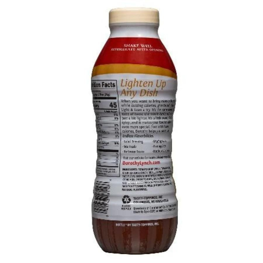 Two 16 oz bottles of Light and Lean Dorothy Lynch Salad Dressing in gluten-free food multipacks, with label visible.