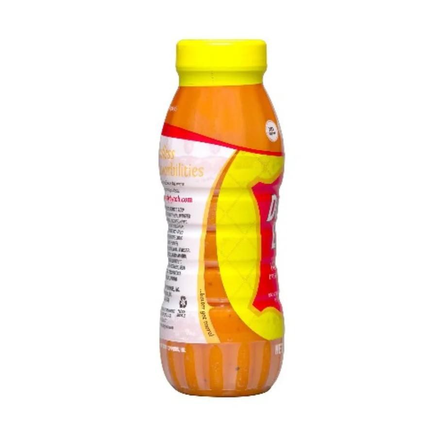 Homestyle Dorothy Lynch Salad Dressing 8 oz bottle, gluten-free, creamy and flavorful, shown in a clear glass bottle on a white background.