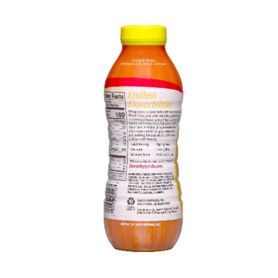 Homestyle Dorothy Lynch Salad Dressing in a 16 oz bottle, gluten-free, with creamy texture and classic flavor, on a kitchen countertop.