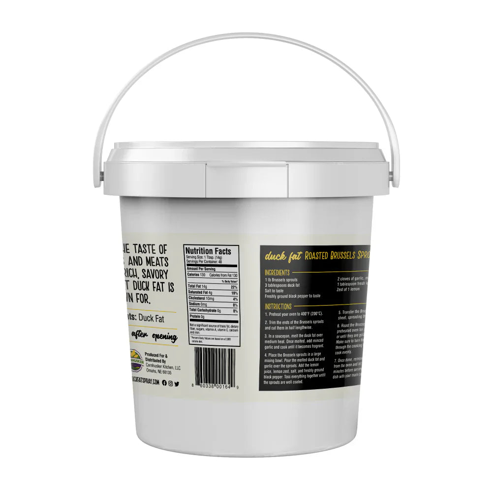 Rendered duck fat from BuyNebraska.com, 1.5 lb jar, showcasing smooth, golden duck fat for cooking, gluten-free and non-GMO.