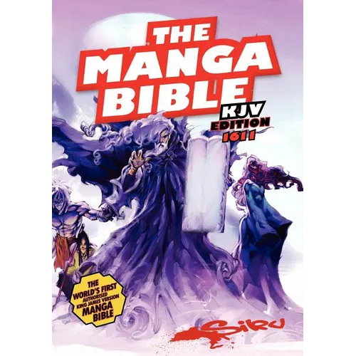 Paperback Manga Bible KJV book by splitShops, featuring colorful manga-style illustrations and text from the King James Version.