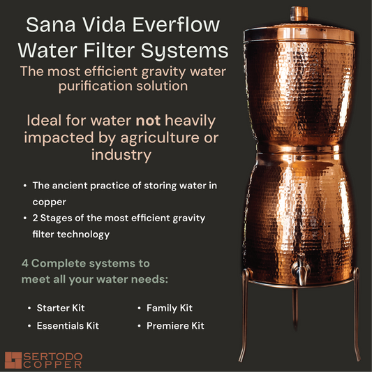 Sertodo Sana Vida copper water dispenser with filtration system, featuring a sleek design and spout for clean, refreshing drinking water.