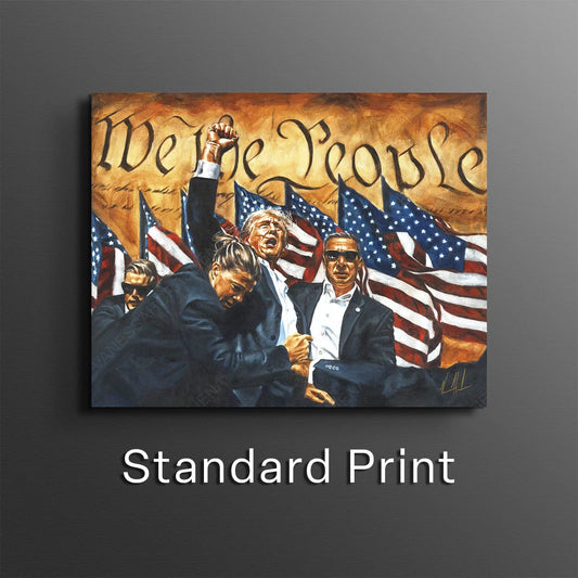 Patriotic art print titled "Fight For America" by Vanessa Horabuena, featuring bold American flag imagery and vibrant colors.