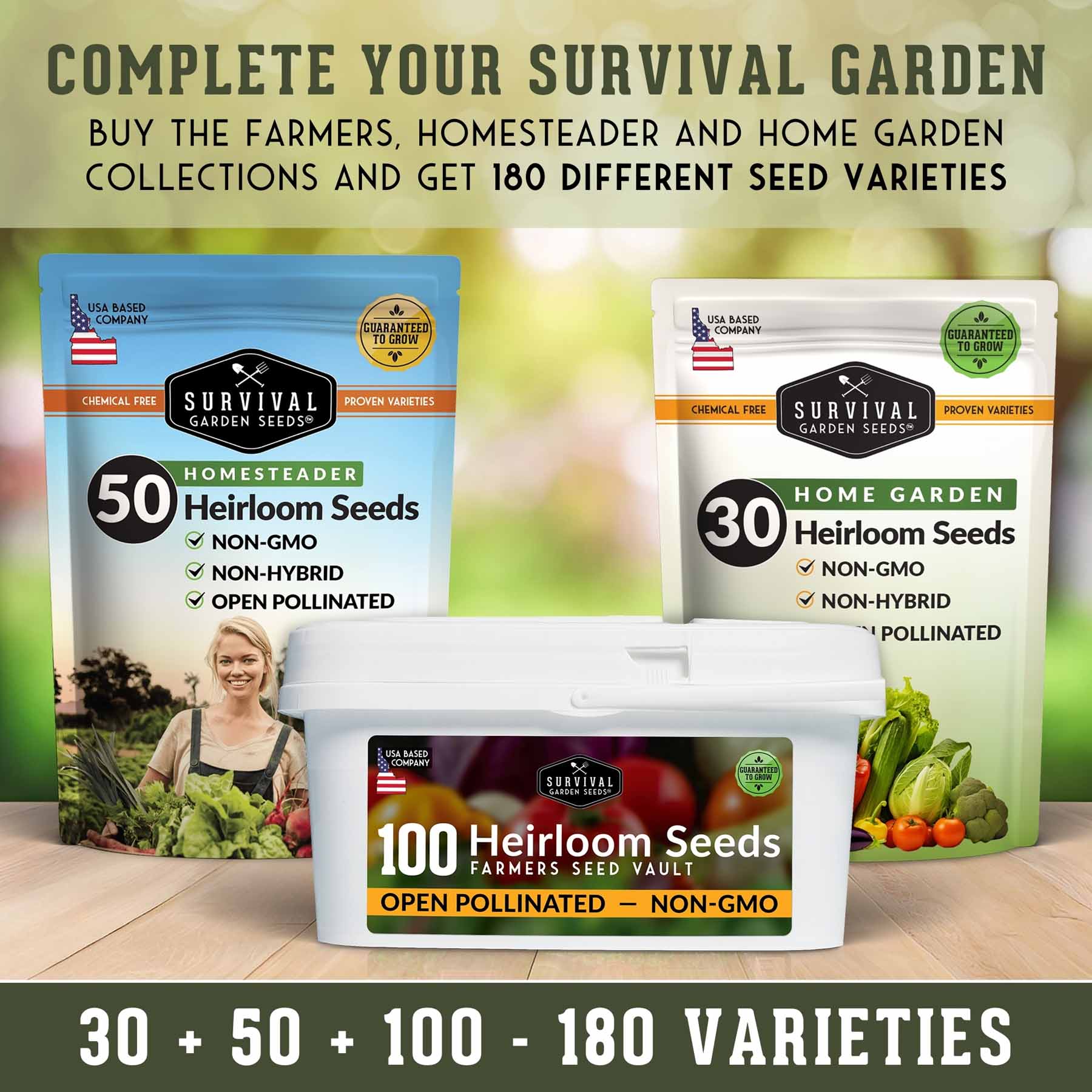 Farmer-Collection vegetable seeds from SurvivalGardenSeeds for a complete survival garden kit to grow food for your family.