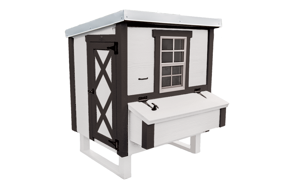 Medium OverEZ Chicken Coop designed for up to 10 chickens, featuring a farmhouse style with spacious, durable outdoor housing.