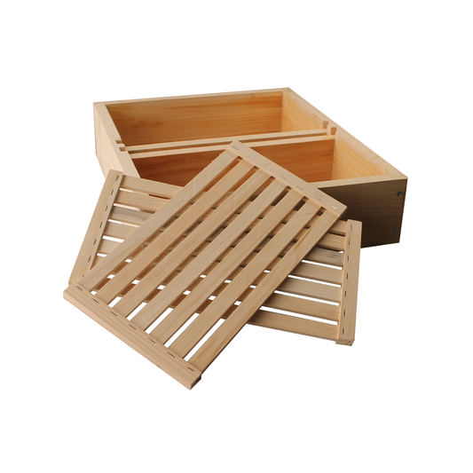 Amish-made Galena Farms feeder box with floating slatted boards, designed for safe and efficient hive feeding accessories.
