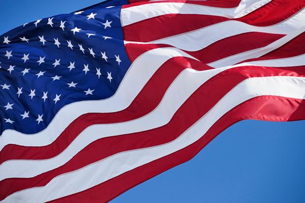 Liberty™ nylon American flag by Flagman of America, shown in economy size, made in the USA, with vibrant red, white, and blue colors.