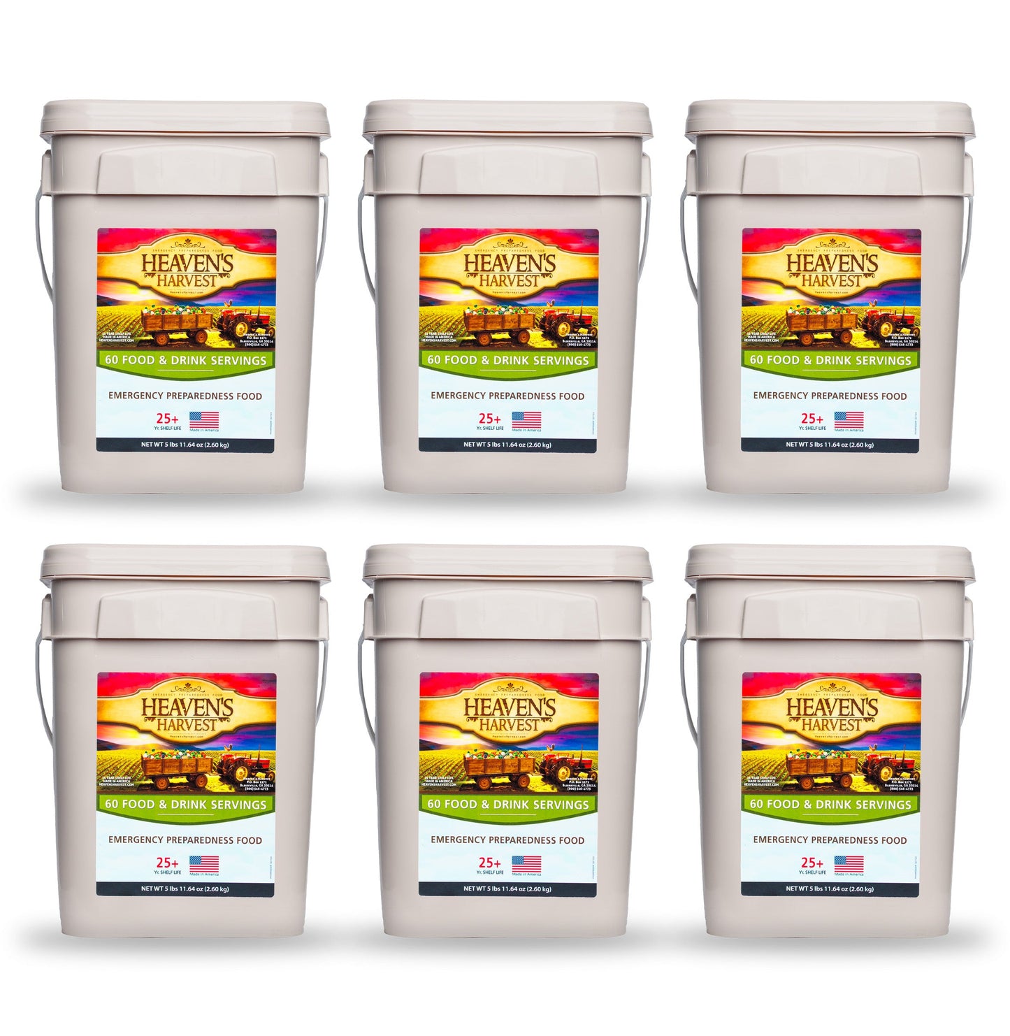 Heaven's Harvest 1-week freeze-dried food and drink survival kit for one person, includes 60 servings for emergency preparedness.