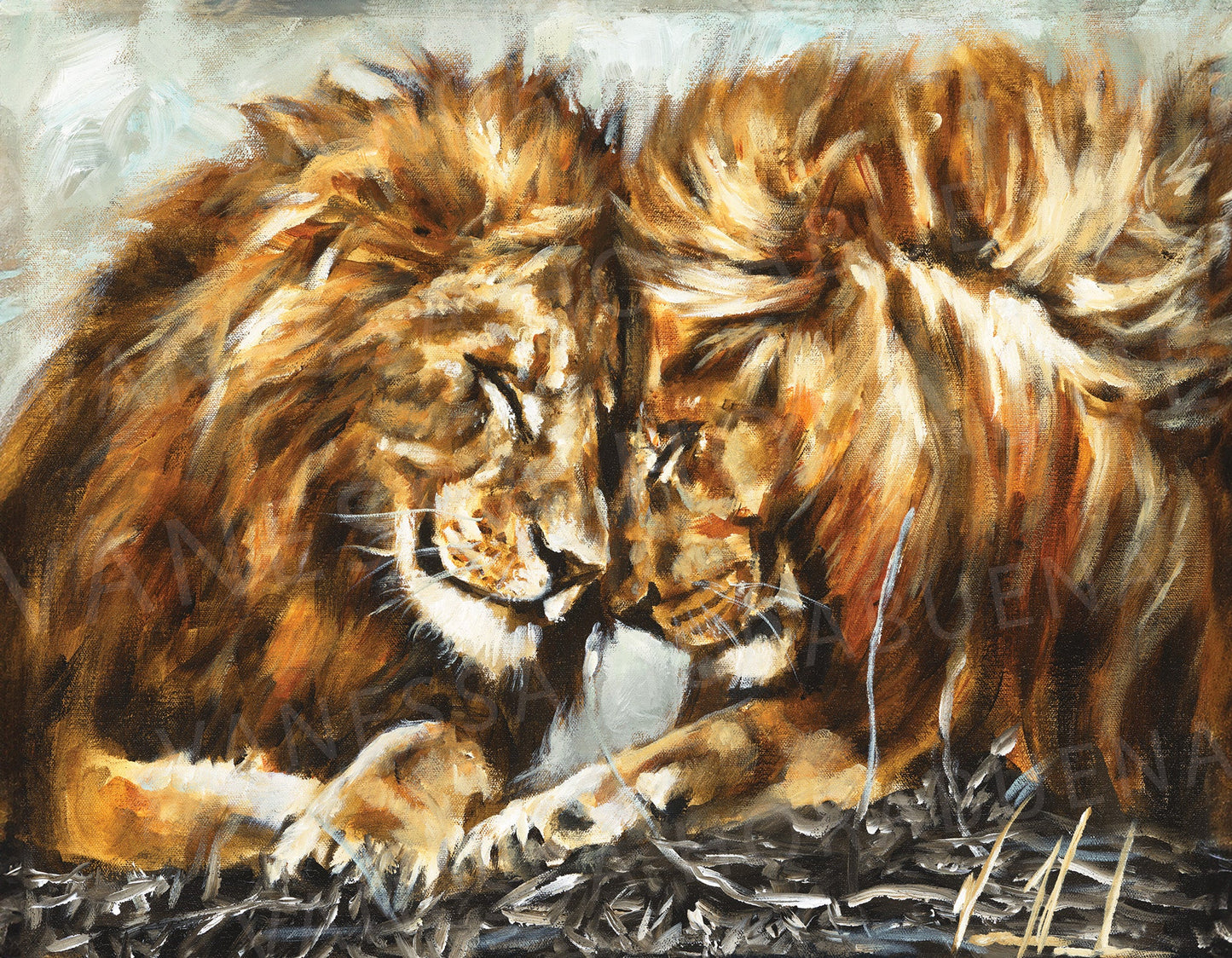 Lion art print titled Fortified Strength by Vanessa Horabuena, showcasing a powerful lion illustration on high-quality paper.