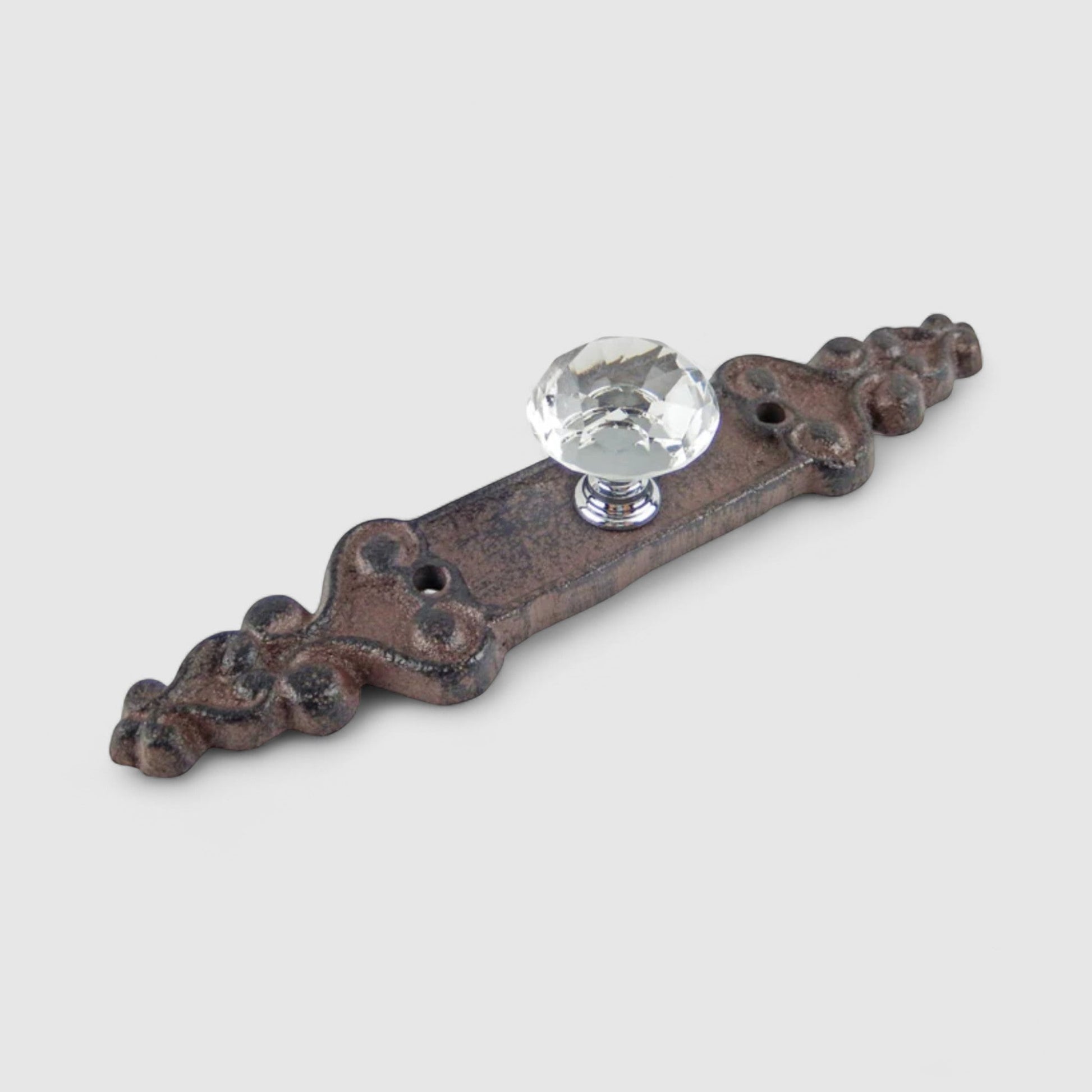 Elegant cast iron crystal drawer pull by Iron & Blossom, featuring a faceted vintage cabinet knob with intricate detailing.