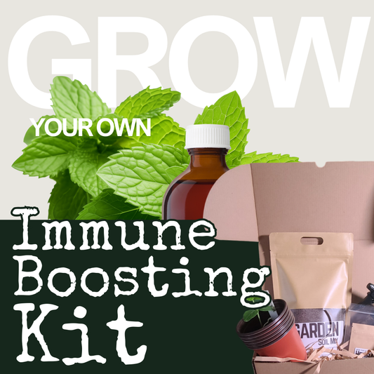 Hasty Roots immune boosting kit with garden tools and herbs for growing your own health-boosting plants at home.