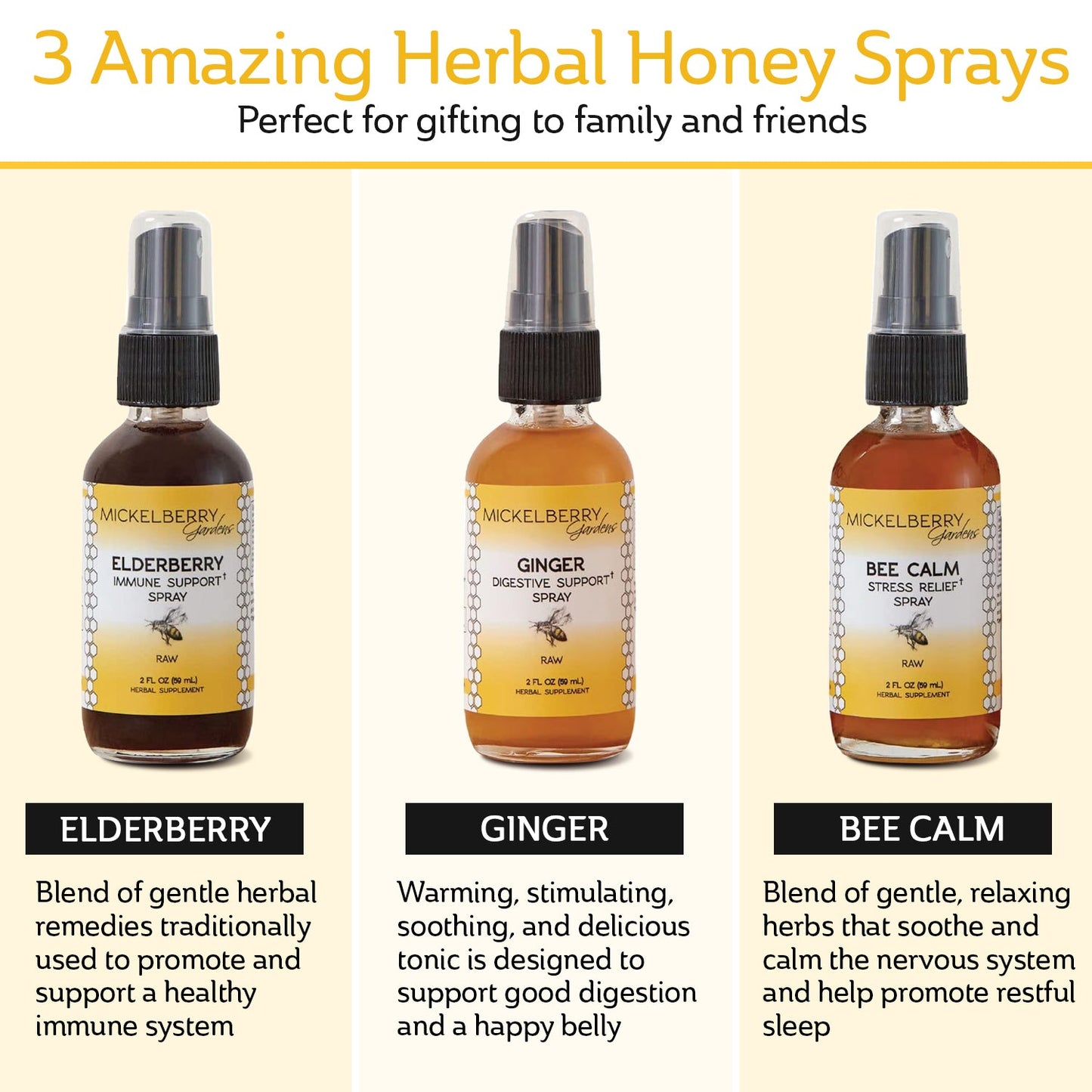 Mickelberry Gardens honey tonic essential gift set with small jars of honey and herbal infusions arranged in a decorative box