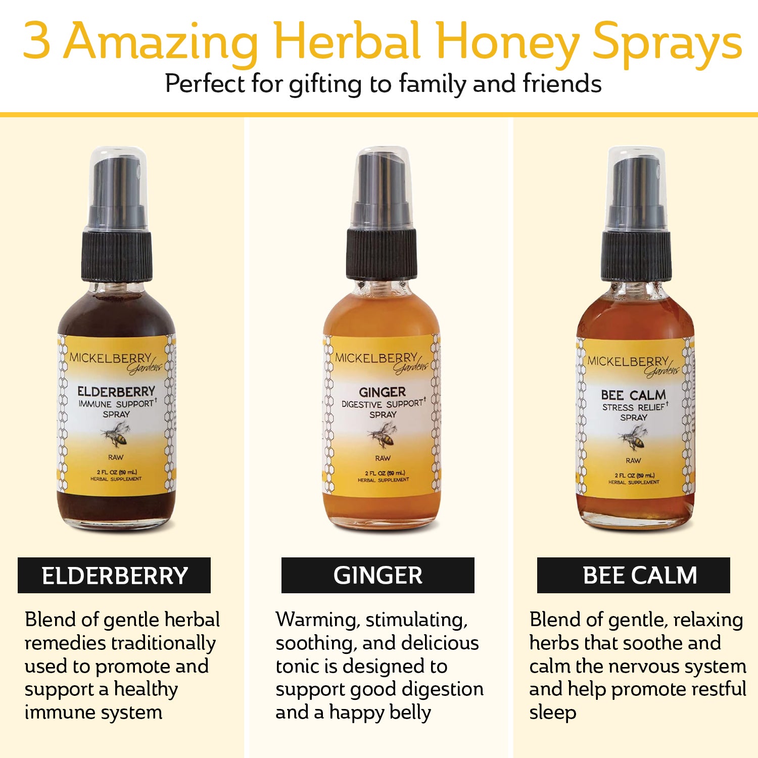 Mickelberry Gardens honey tonic essential gift set with small jars of honey and herbal infusions arranged in a decorative box