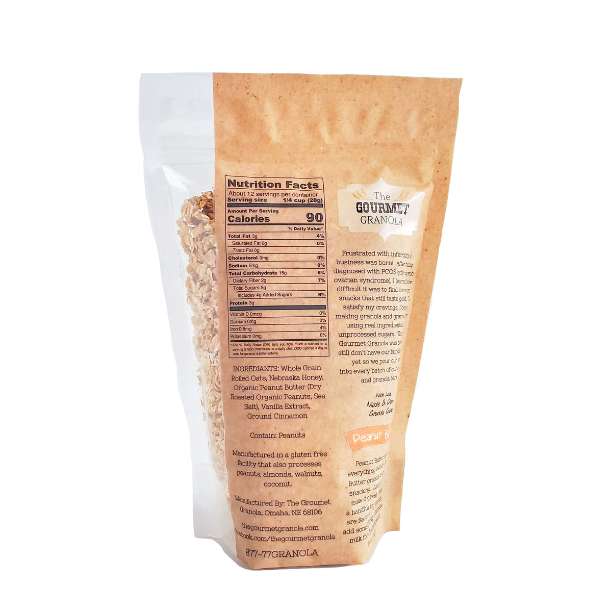 Peanut butter granola in a pack of 2, gluten, soy, and dairy free, from The Gourmet Granola by BuyNebraska.com