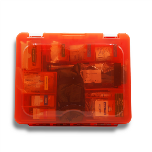 Hardcase Rapid Care First Aid Kit with hardshell exterior, compact design, and first aid supplies visible inside.