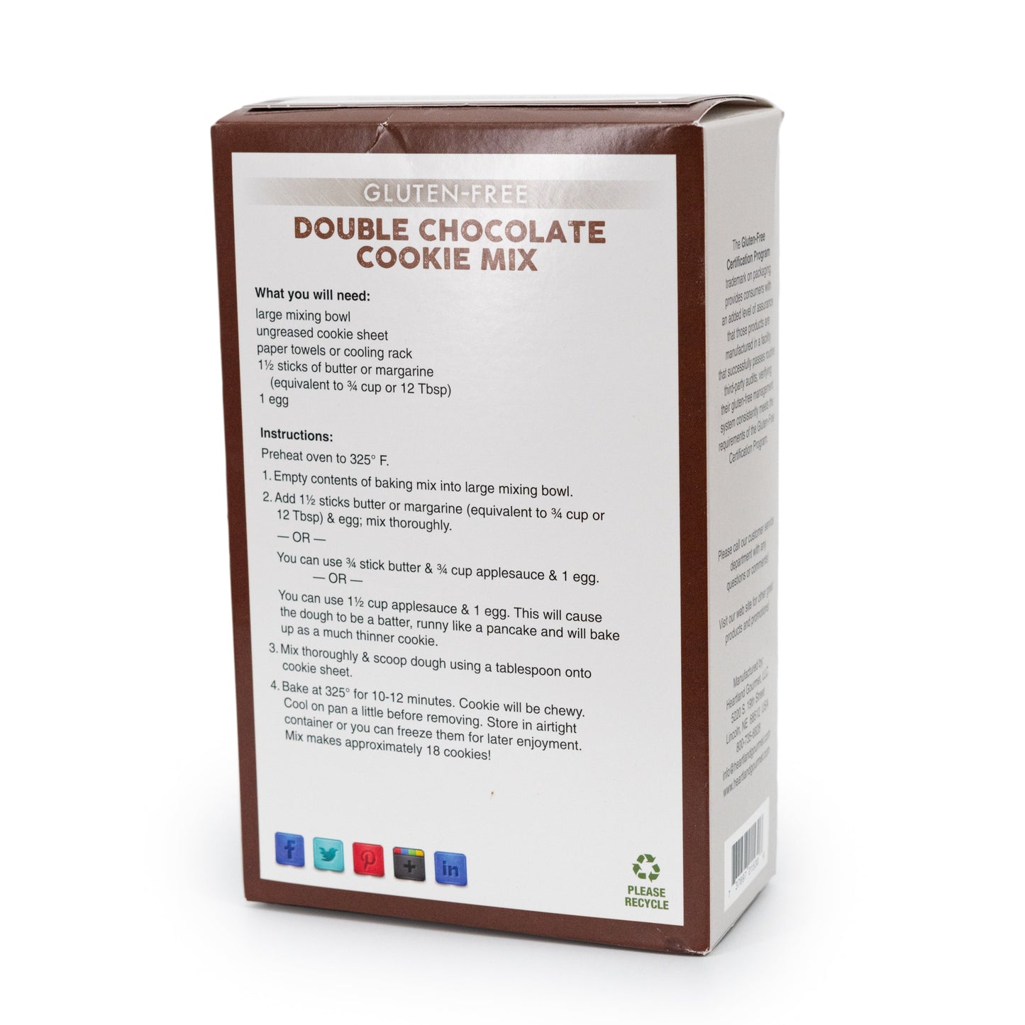 Gluten-free double chocolate cookie mix by Heartland Gourmet, 16 oz, with chocolate chunks and baking ingredients.