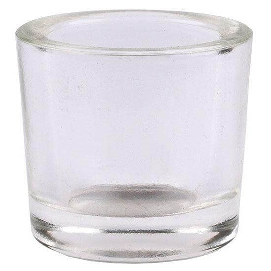 Bluecorn Candles heavy glass votive candle holders made from 50% recycled glass, featuring clear, sturdy design.