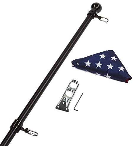 American flag kit for house mounting, 2.5 by 4 feet, made in the USA, with flagpole and mounting hardware from Flagman of America.