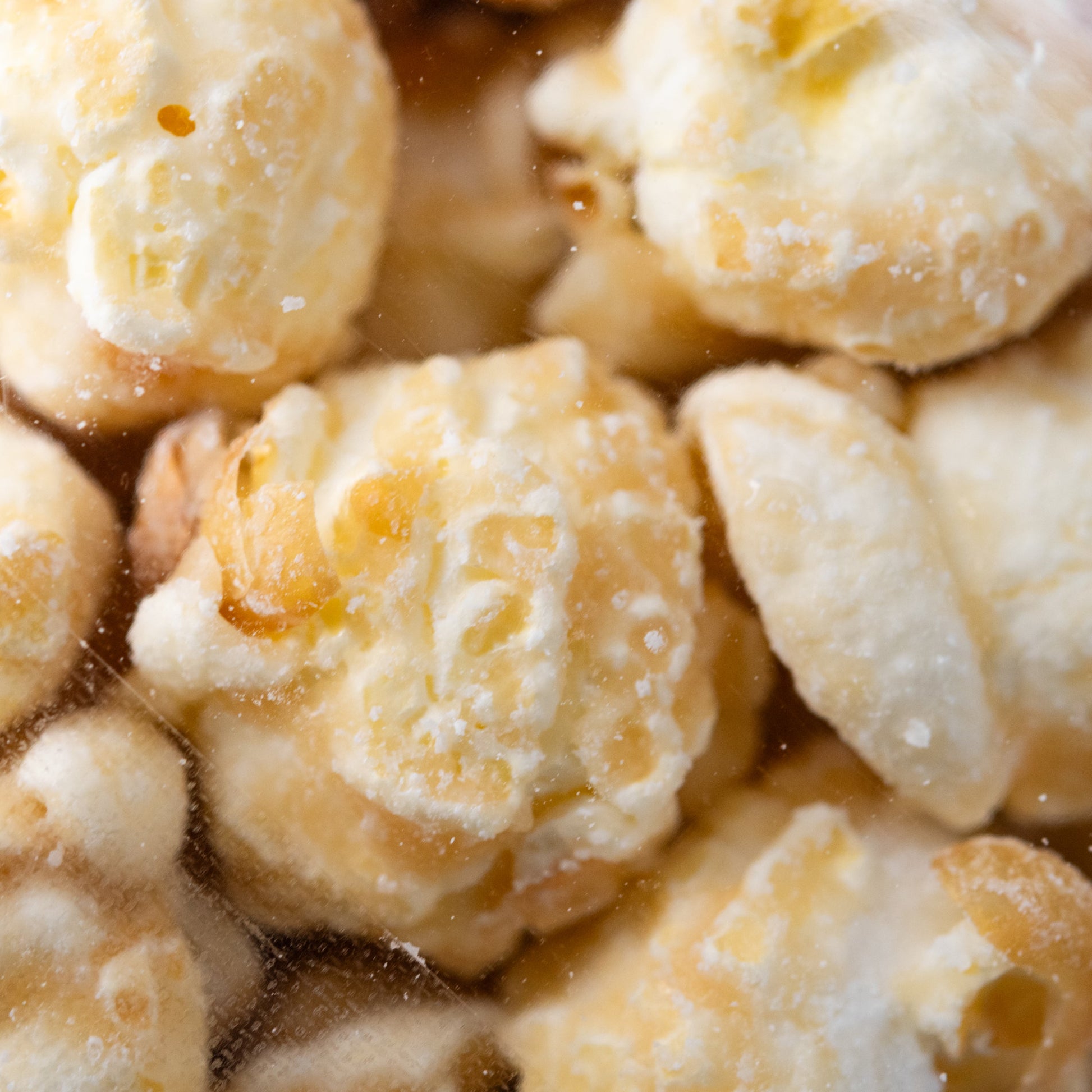 Frosted cinnamon roll popcorn in an 8 oz bag from HR Poppin' Snacks, with cinnamon-flavored popcorn visible in the image.
