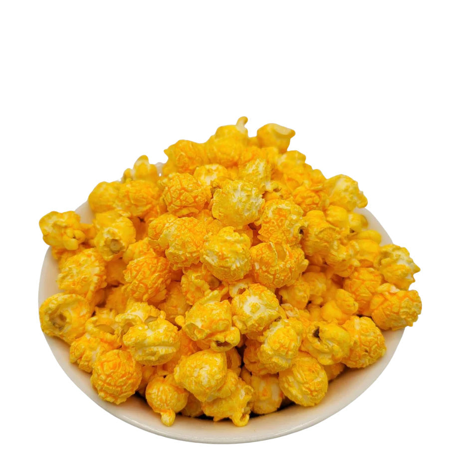 Cheese popcorn in a 3.5 oz bag from HR Poppin' Snacks, featuring cheesy, crunchy popcorn with bright yellow cheese flavor.