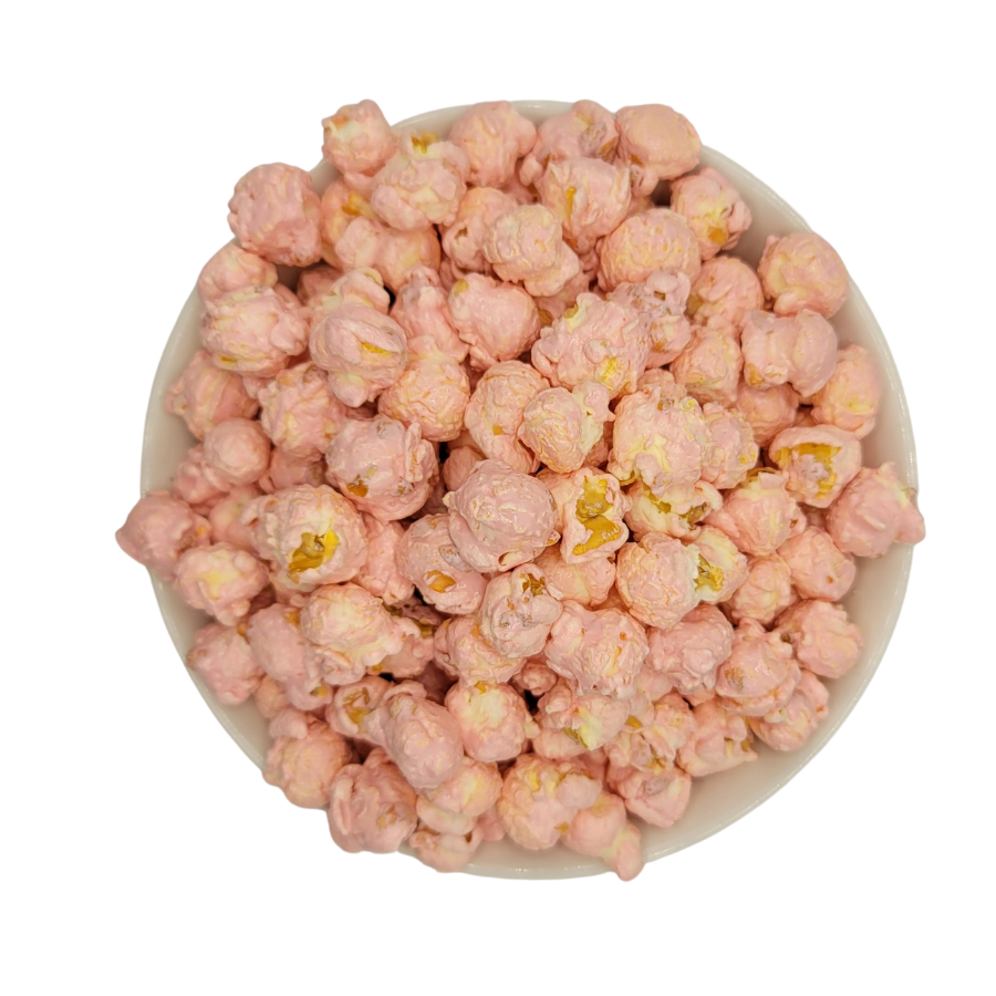 Pink marshmallow-flavored popcorn from HR Poppin' Snacks, featuring "It's A Girl" design, perfect for celebrating special occasions.