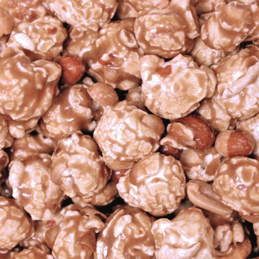 Crunchy peanut-flavored popcorn in an 8 oz bag from HR Poppin' Snacks, perfect for snacking and sharing.
